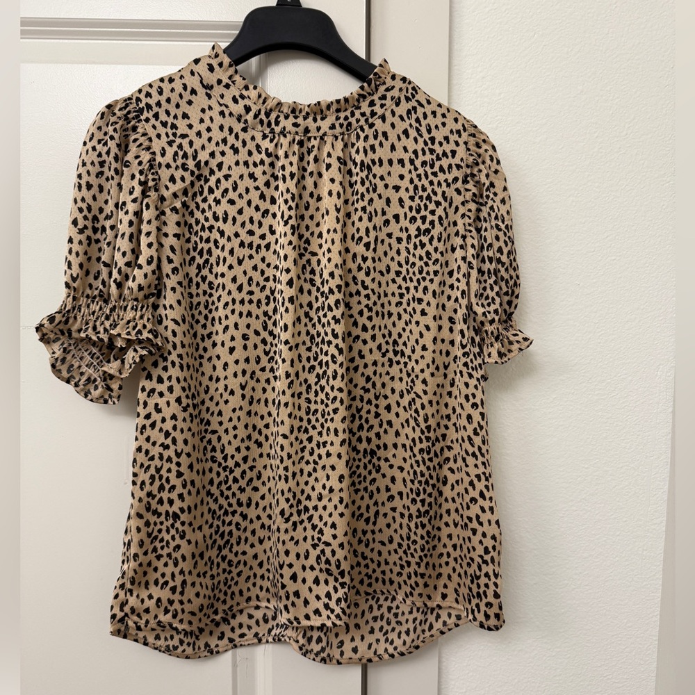 THML Leopard Print Puff Sleeve Blouse with Peter Pan Collar